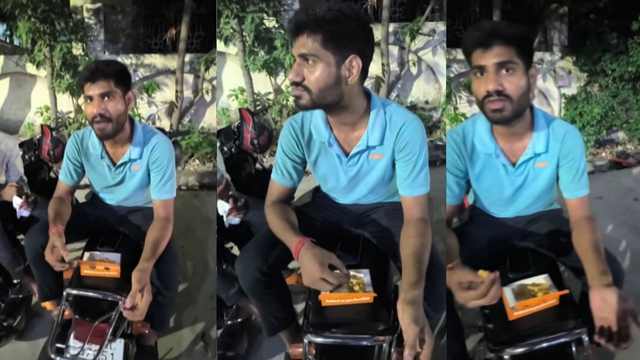 Viral Video : ஆர்டர் செய்த உணவை திருட்டுத் தனமாக பிரித்து சாப்பிட்ட டெலிவரி பாய்.. கையும் களவுமாகப் பிடித்த நபர்!